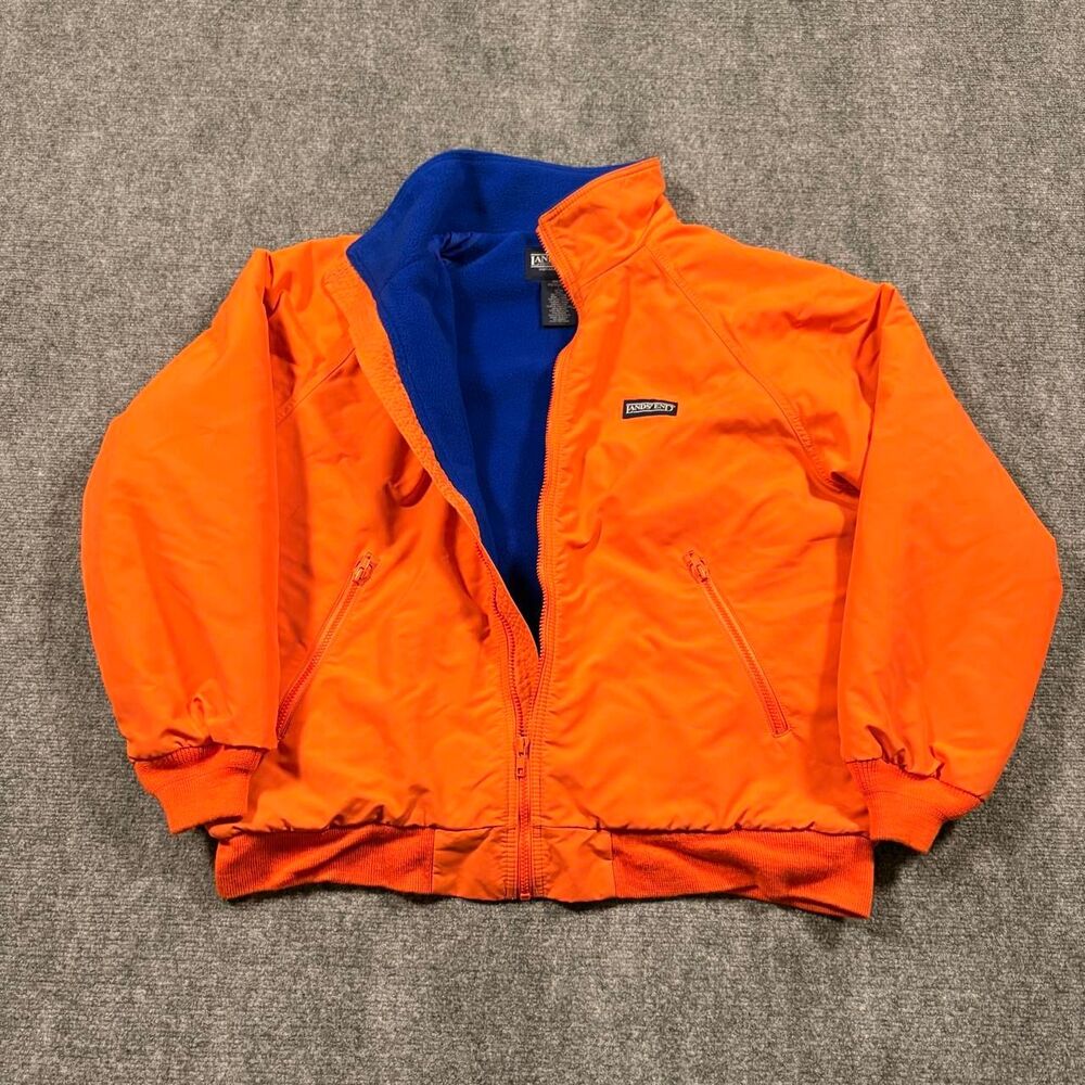 vintage 1990s lands end orange fleece lined full zip bomber jacket